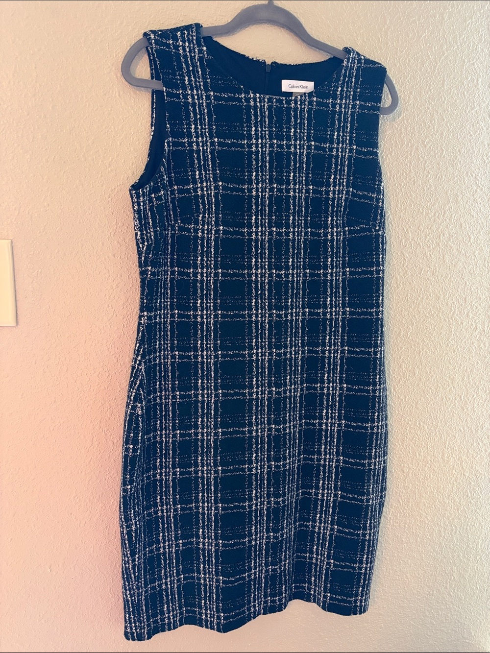 Calvin Klein Black and White Windowpane Sheath Dress